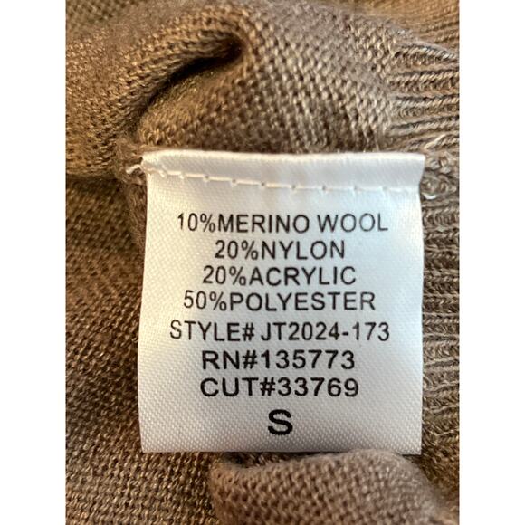 Olivaceous NEW Small WOOL Blend Tan Brown Turtleneck Sweater - Picture 6 of 8